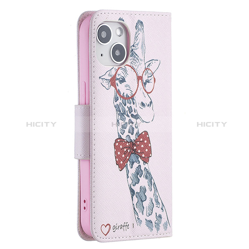 Custodia Portafoglio In Pelle Fiori Cover con Supporto L01 per Apple iPhone 15 Plus Rosa