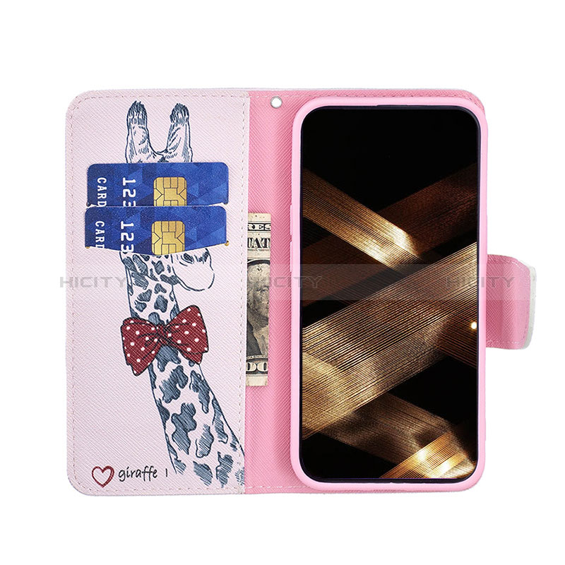 Custodia Portafoglio In Pelle Fiori Cover con Supporto L01 per Apple iPhone 15 Plus Rosa