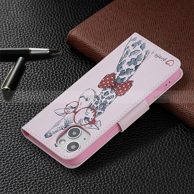 Custodia Portafoglio In Pelle Fiori Cover con Supporto L01 per Apple iPhone 15 Plus Rosa