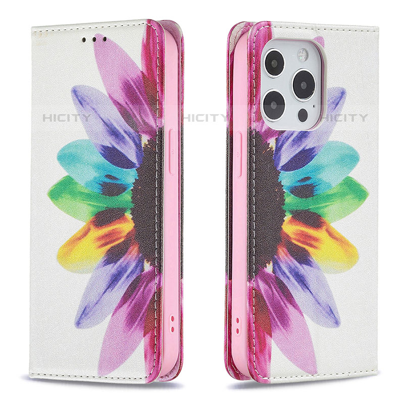 Custodia Portafoglio In Pelle Fiori Cover con Supporto L01 per Apple iPhone 15 Pro Max Rosa