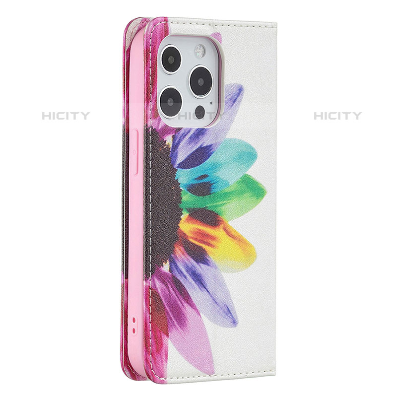 Custodia Portafoglio In Pelle Fiori Cover con Supporto L01 per Apple iPhone 15 Pro Max Rosa