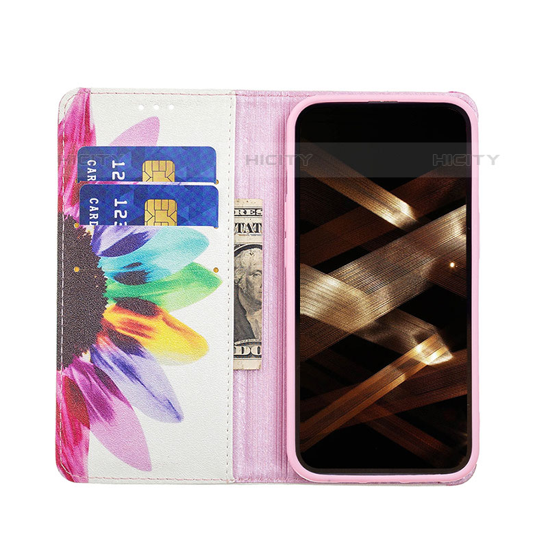 Custodia Portafoglio In Pelle Fiori Cover con Supporto L01 per Apple iPhone 15 Pro Max Rosa