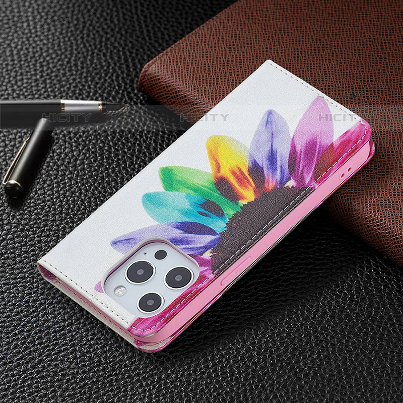 Custodia Portafoglio In Pelle Fiori Cover con Supporto L01 per Apple iPhone 15 Pro Max Rosa