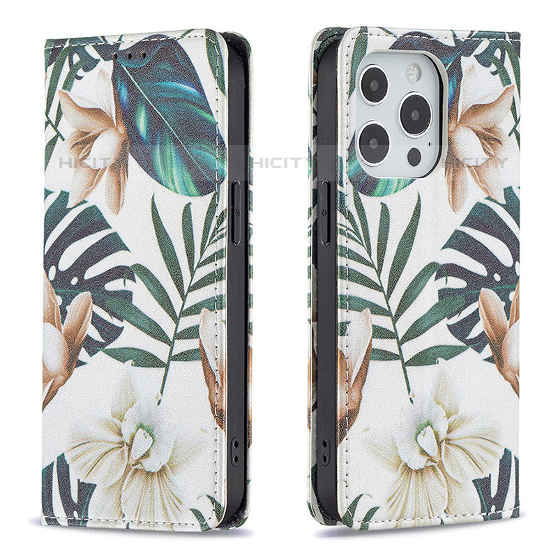 Custodia Portafoglio In Pelle Fiori Cover con Supporto L01 per Apple iPhone 15 Pro Multicolore