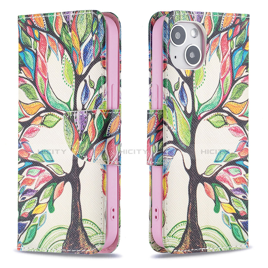 Custodia Portafoglio In Pelle Fiori Cover con Supporto L02 per Apple iPhone 13 Multicolore