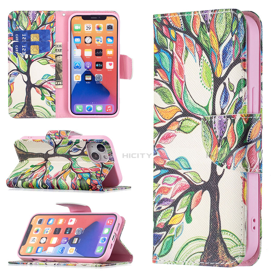 Custodia Portafoglio In Pelle Fiori Cover con Supporto L02 per Apple iPhone 13 Multicolore