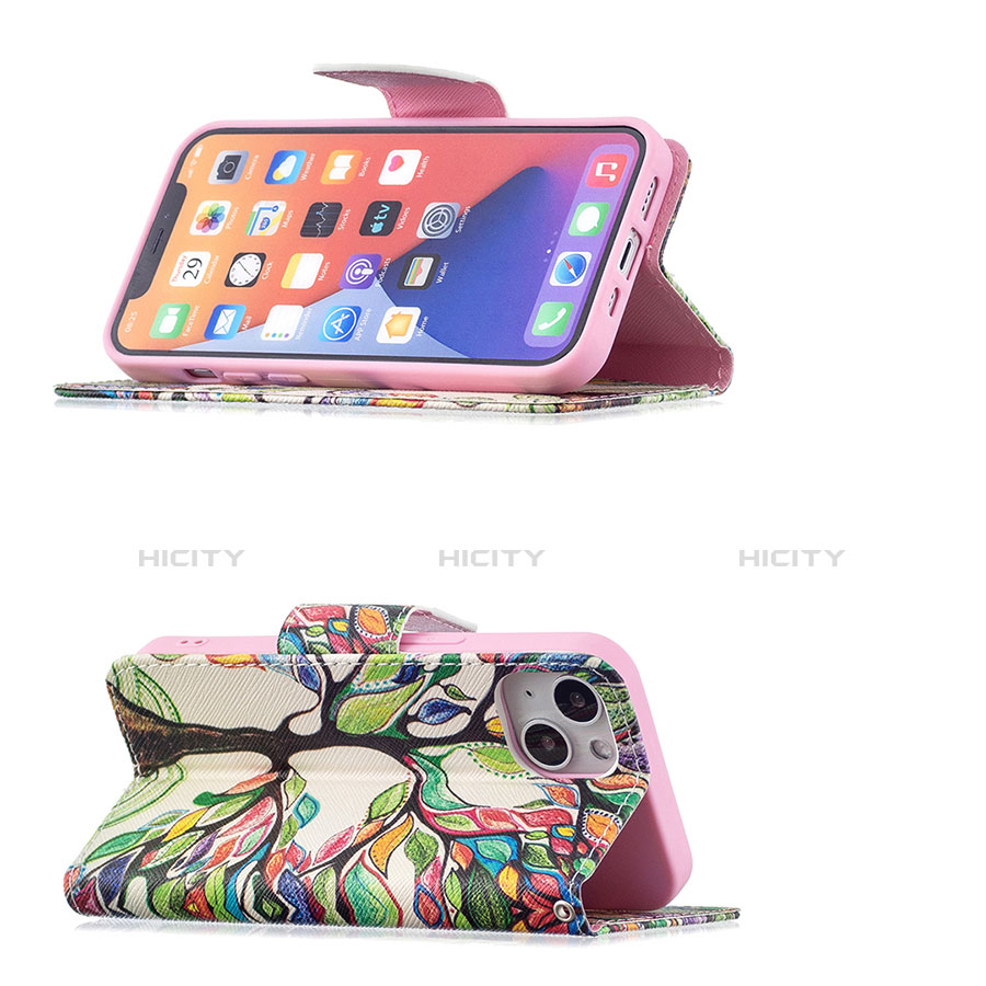 Custodia Portafoglio In Pelle Fiori Cover con Supporto L02 per Apple iPhone 13 Multicolore