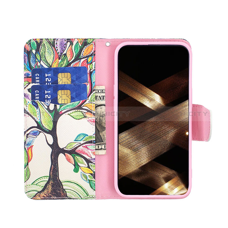 Custodia Portafoglio In Pelle Fiori Cover con Supporto L02 per Apple iPhone 15 Plus Multicolore