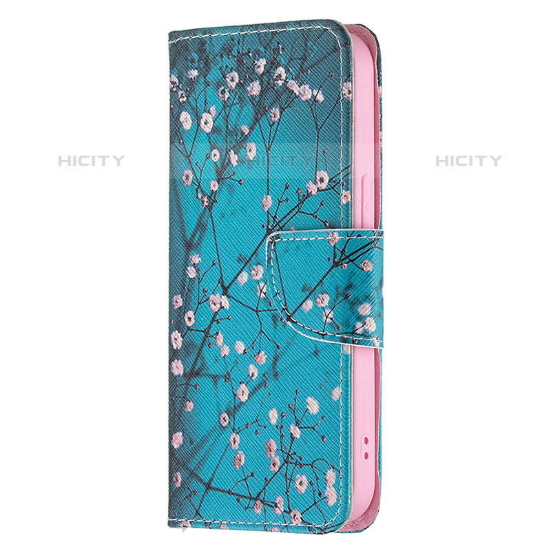 Custodia Portafoglio In Pelle Fiori Cover con Supporto L02 per Apple iPhone 16 Pro Max Ciano