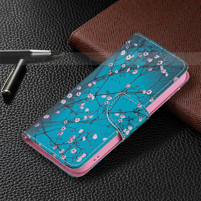 Custodia Portafoglio In Pelle Fiori Cover con Supporto L02 per Apple iPhone 16 Pro Max Ciano