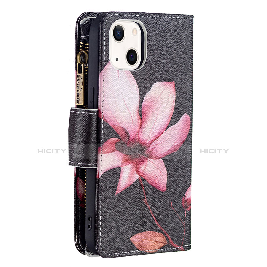 Custodia Portafoglio In Pelle Fiori Cover con Supporto L03 per Apple iPhone 13 Marrone