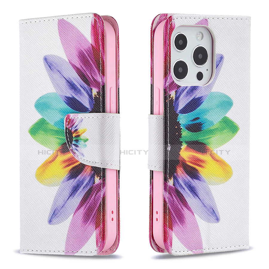 Custodia Portafoglio In Pelle Fiori Cover con Supporto L03 per Apple iPhone 13 Pro Max Rosa