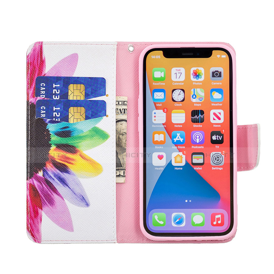 Custodia Portafoglio In Pelle Fiori Cover con Supporto L03 per Apple iPhone 13 Pro Max Rosa