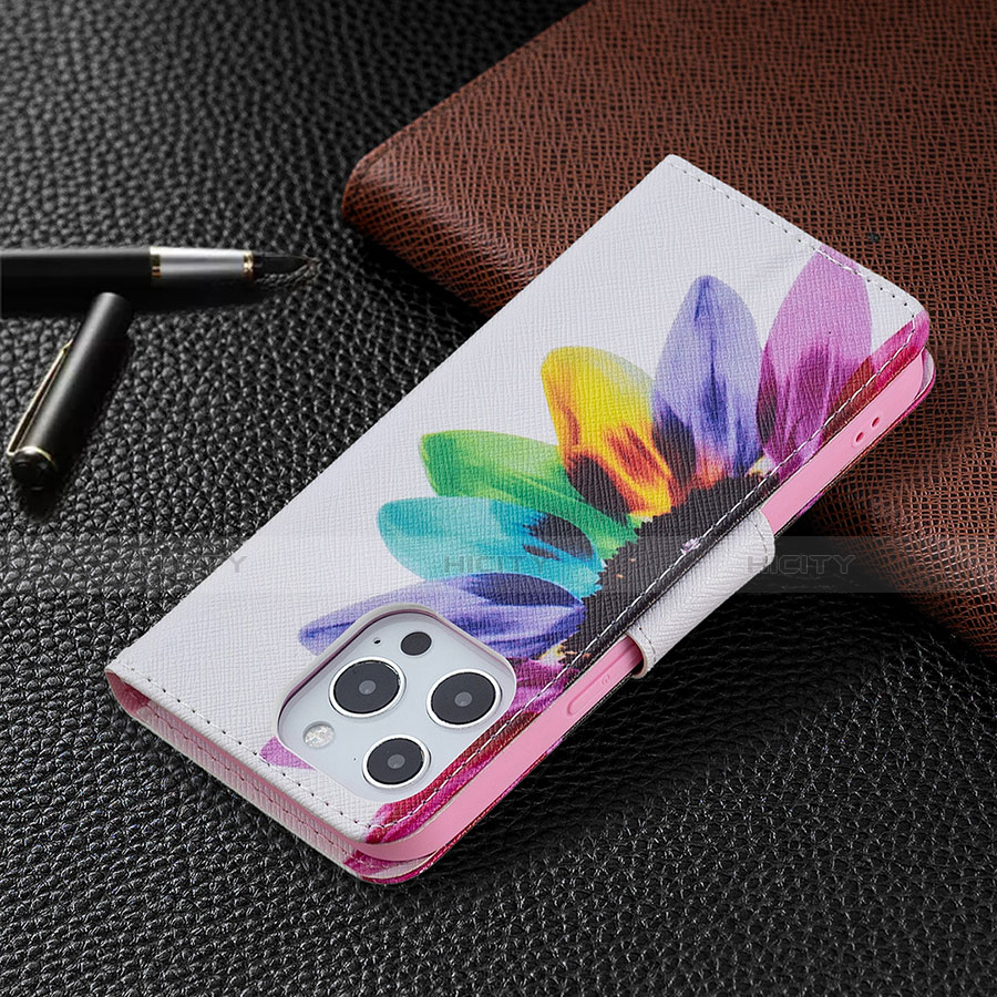 Custodia Portafoglio In Pelle Fiori Cover con Supporto L03 per Apple iPhone 13 Pro Max Rosa