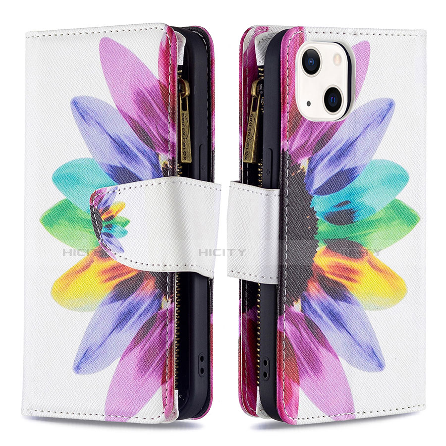 Custodia Portafoglio In Pelle Fiori Cover con Supporto L03 per Apple iPhone 13 Rosa