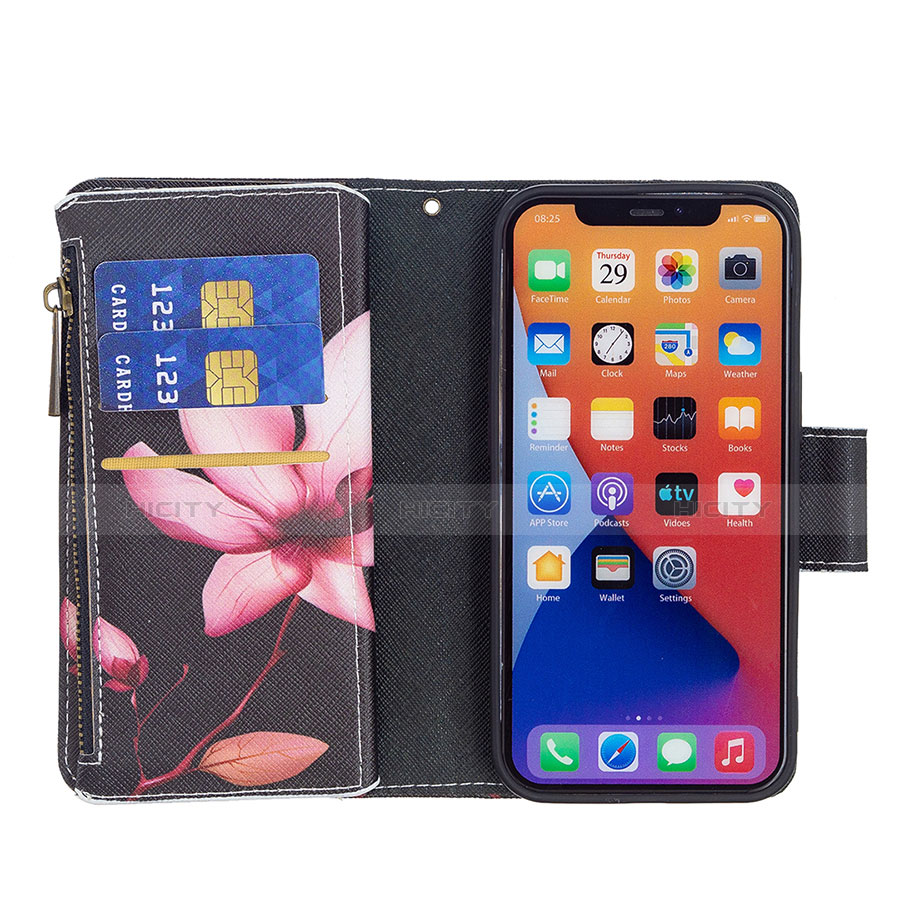 Custodia Portafoglio In Pelle Fiori Cover con Supporto L03 per Apple iPhone 14 Marrone