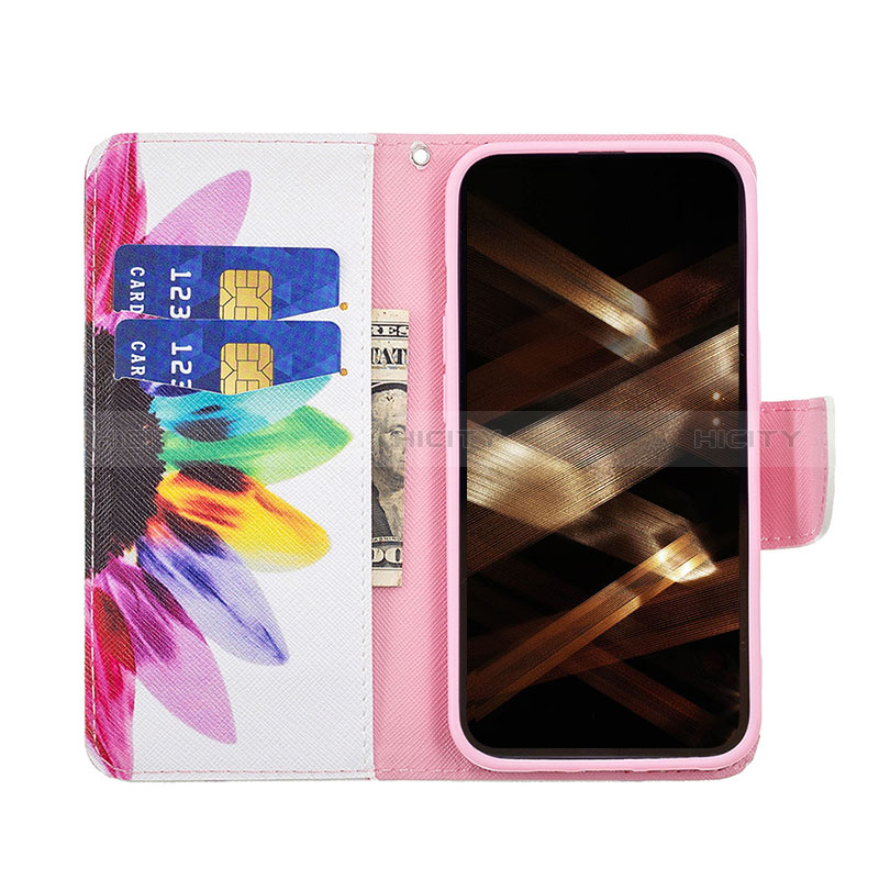 Custodia Portafoglio In Pelle Fiori Cover con Supporto L03 per Apple iPhone 14 Pro Max Rosa