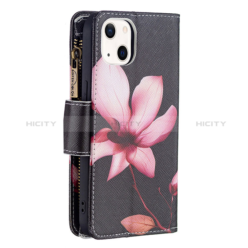 Custodia Portafoglio In Pelle Fiori Cover con Supporto L03 per Apple iPhone 15 Marrone