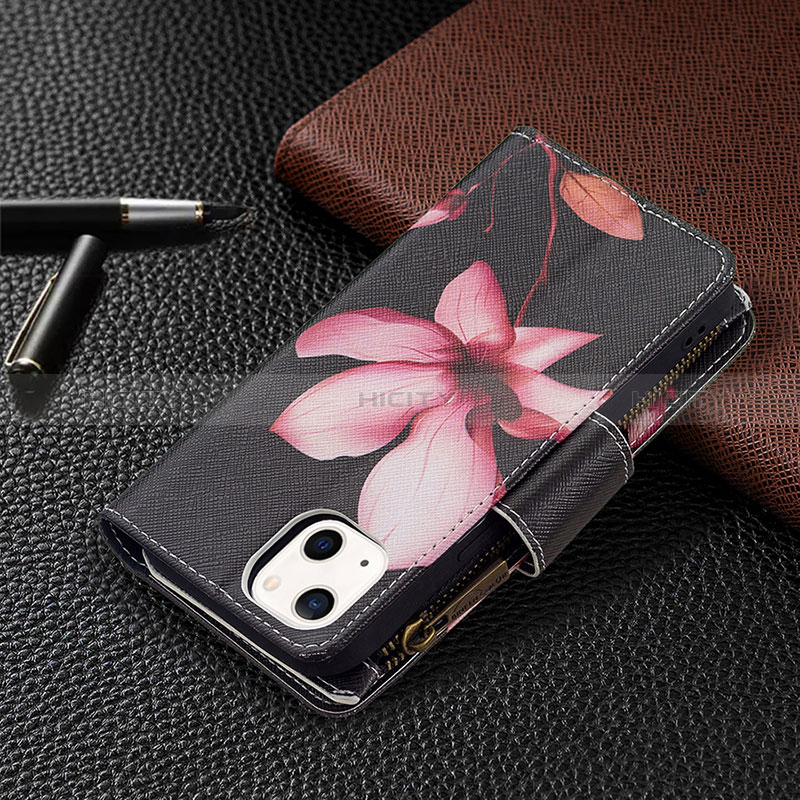 Custodia Portafoglio In Pelle Fiori Cover con Supporto L03 per Apple iPhone 15 Marrone