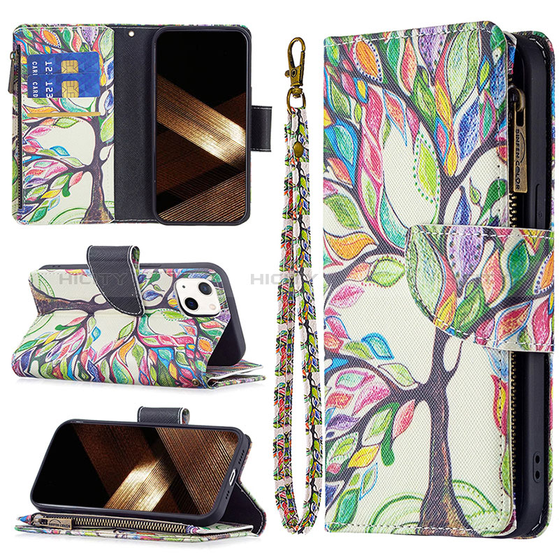 Custodia Portafoglio In Pelle Fiori Cover con Supporto L03 per Apple iPhone 15 Multicolore