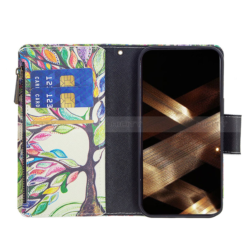 Custodia Portafoglio In Pelle Fiori Cover con Supporto L03 per Apple iPhone 15 Multicolore