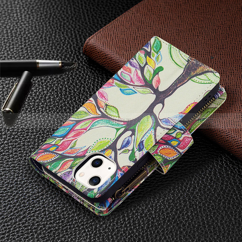 Custodia Portafoglio In Pelle Fiori Cover con Supporto L03 per Apple iPhone 15 Multicolore