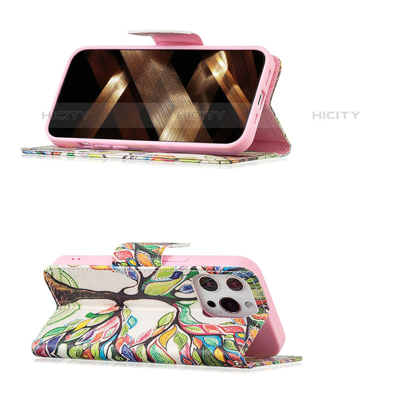 Custodia Portafoglio In Pelle Fiori Cover con Supporto L03 per Apple iPhone 15 Pro Max Multicolore