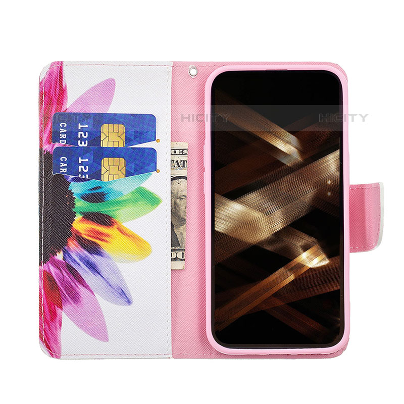 Custodia Portafoglio In Pelle Fiori Cover con Supporto L03 per Apple iPhone 15 Pro Max Rosa