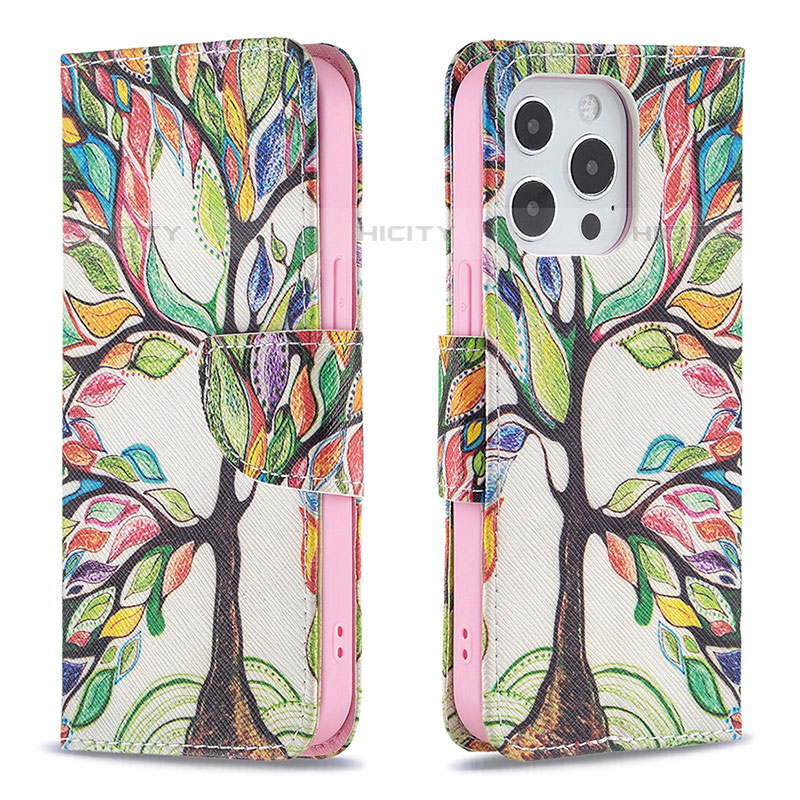 Custodia Portafoglio In Pelle Fiori Cover con Supporto L03 per Apple iPhone 15 Pro Multicolore