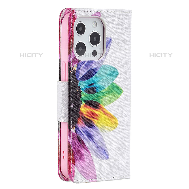 Custodia Portafoglio In Pelle Fiori Cover con Supporto L03 per Apple iPhone 16 Pro Max Rosa