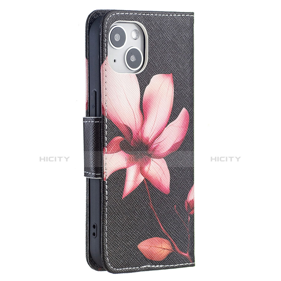 Custodia Portafoglio In Pelle Fiori Cover con Supporto L07 per Apple iPhone 13 Marrone