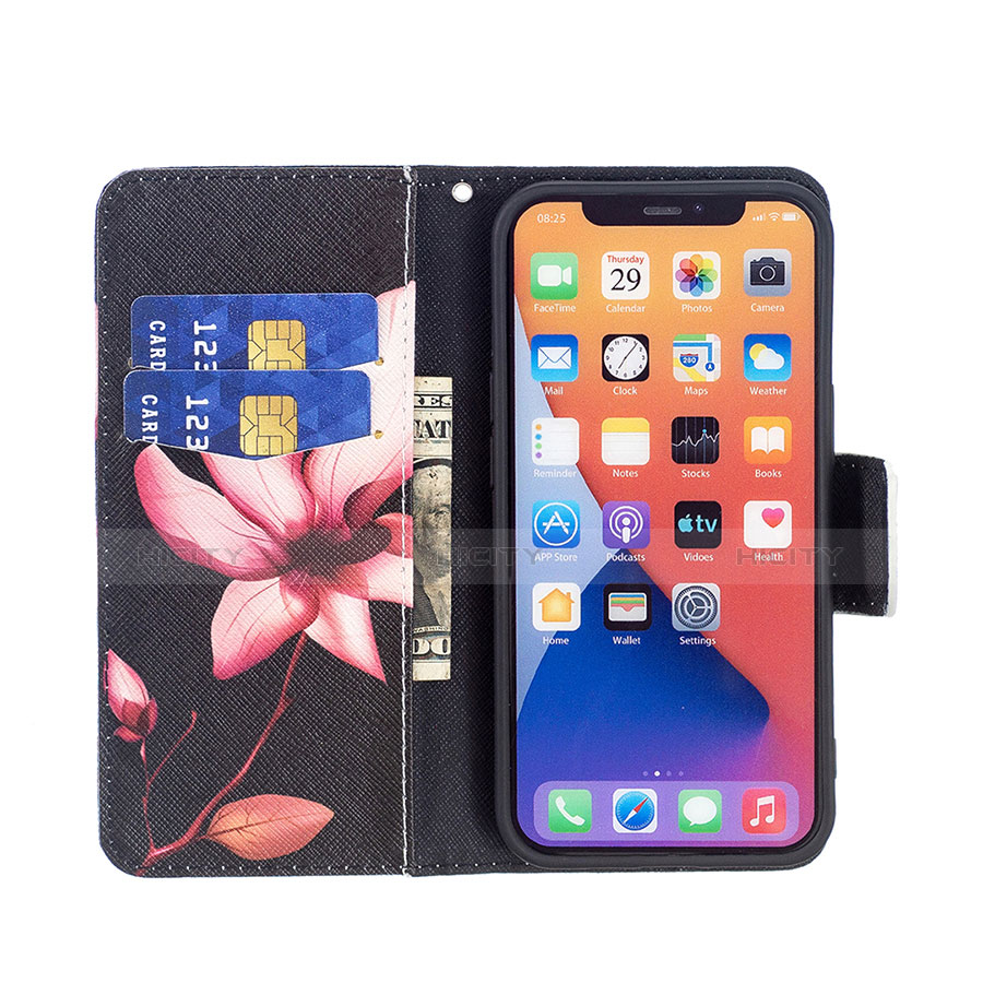 Custodia Portafoglio In Pelle Fiori Cover con Supporto L07 per Apple iPhone 13 Marrone