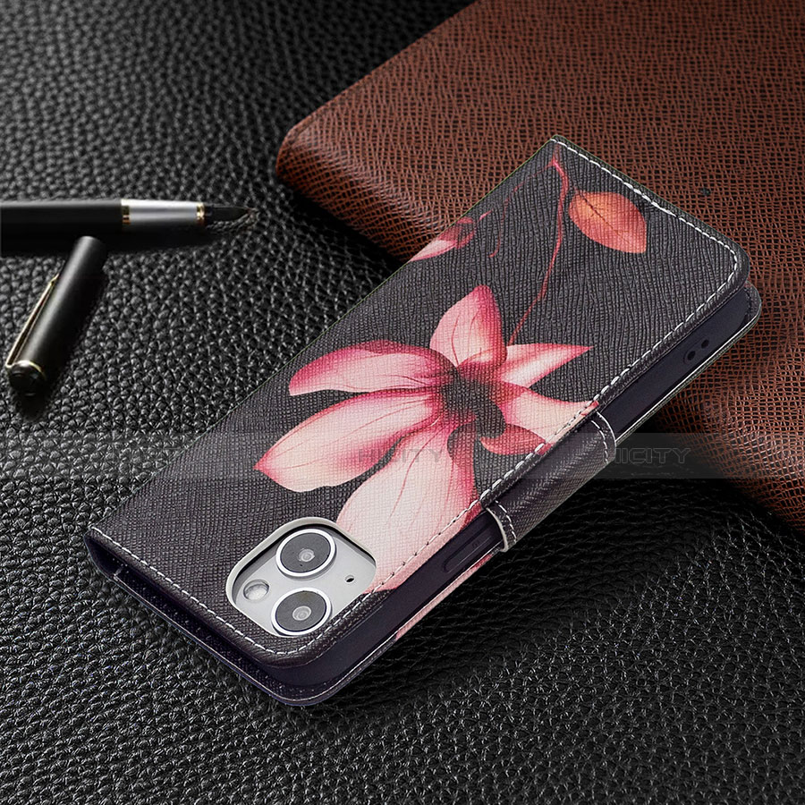 Custodia Portafoglio In Pelle Fiori Cover con Supporto L07 per Apple iPhone 13 Marrone