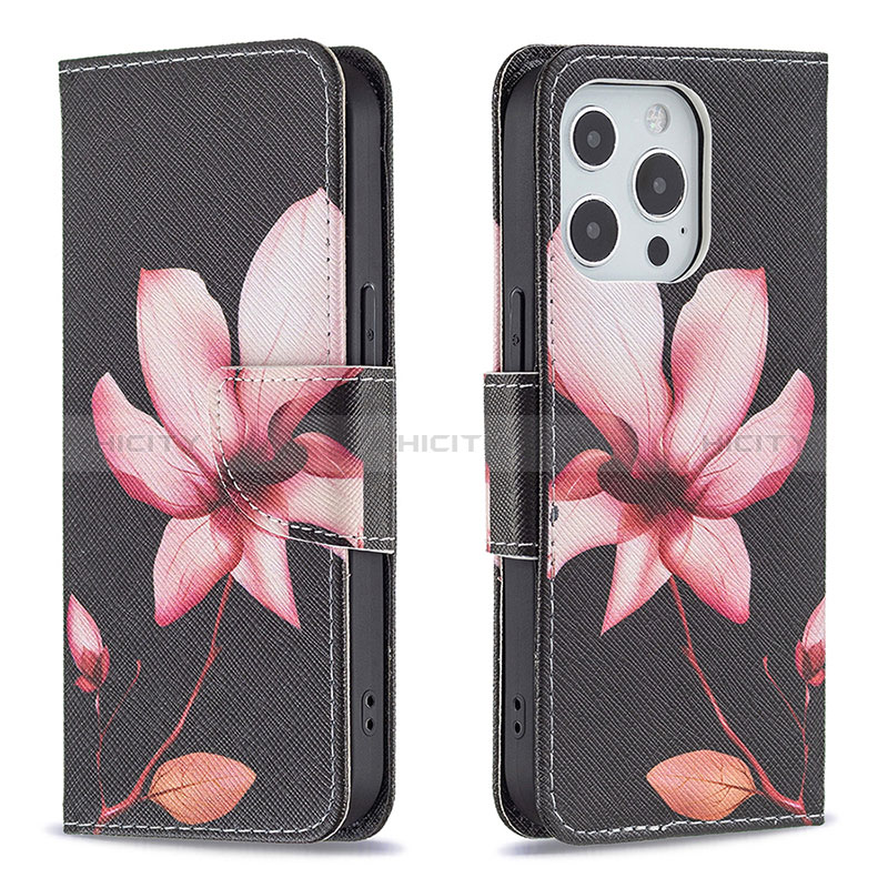 Custodia Portafoglio In Pelle Fiori Cover con Supporto L07 per Apple iPhone 14 Pro Marrone