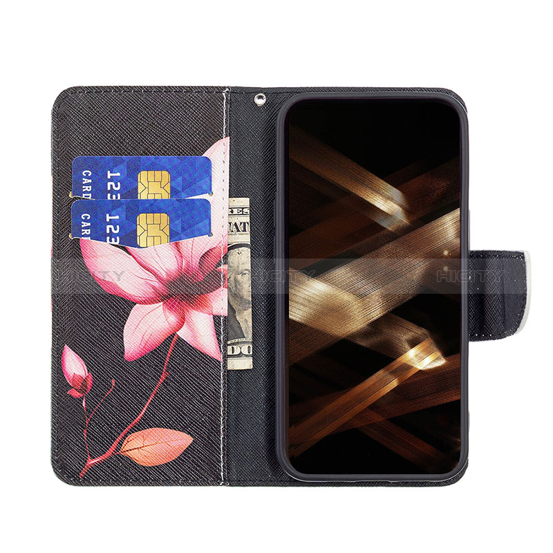 Custodia Portafoglio In Pelle Fiori Cover con Supporto L07 per Apple iPhone 14 Pro Marrone