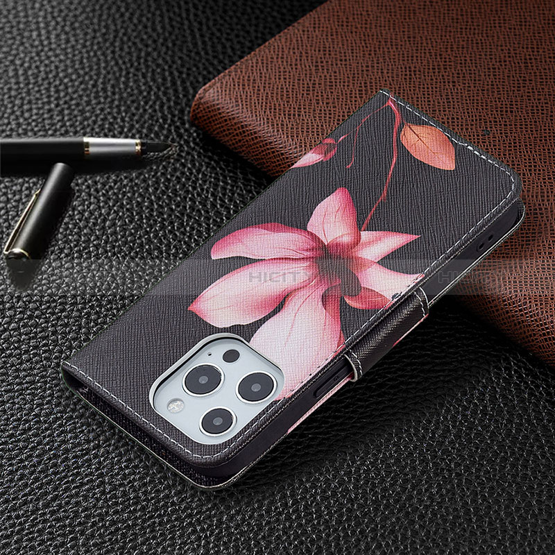 Custodia Portafoglio In Pelle Fiori Cover con Supporto L07 per Apple iPhone 14 Pro Marrone