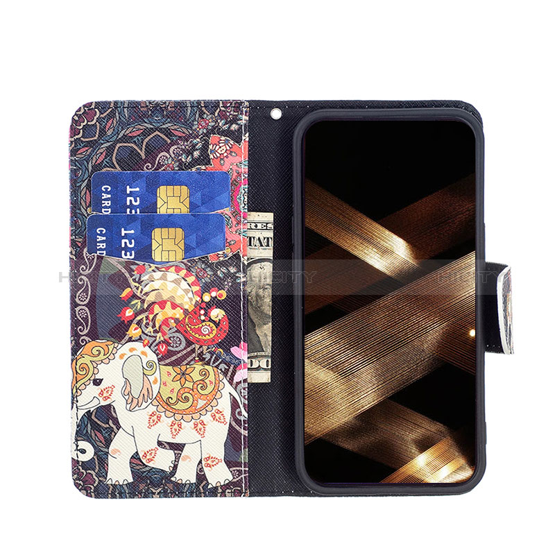 Custodia Portafoglio In Pelle Fiori Cover con Supporto L07 per Apple iPhone 15 Multicolore