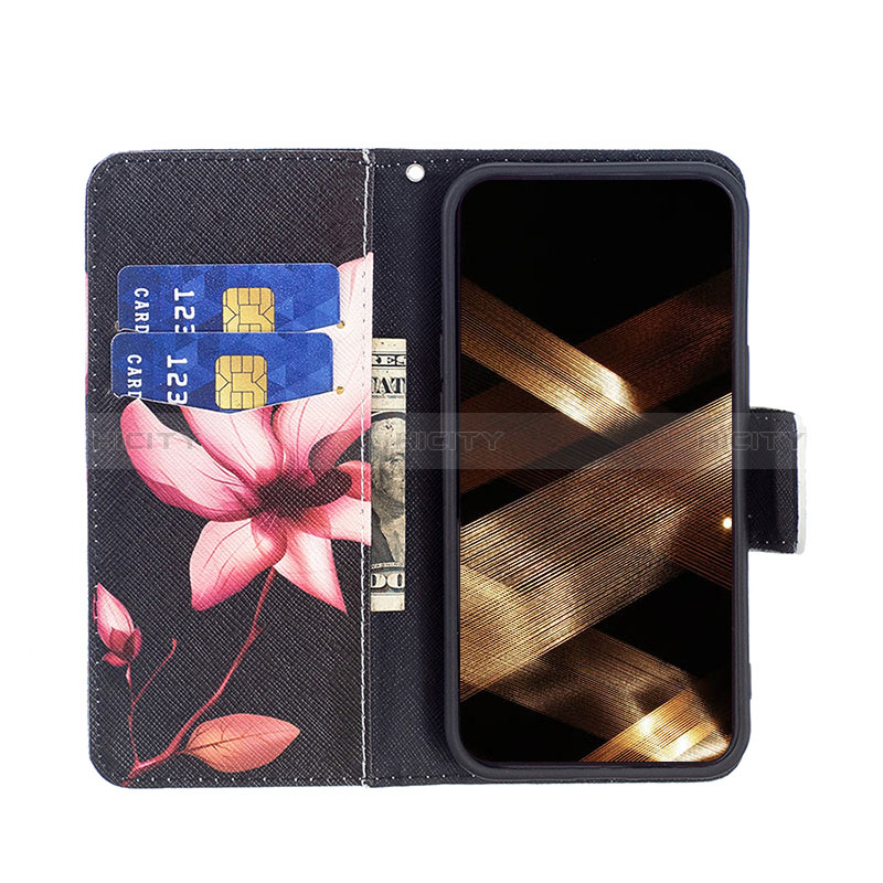 Custodia Portafoglio In Pelle Fiori Cover con Supporto L07 per Apple iPhone 15 Plus Marrone