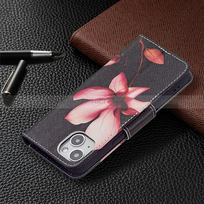 Custodia Portafoglio In Pelle Fiori Cover con Supporto L07 per Apple iPhone 15 Plus Marrone