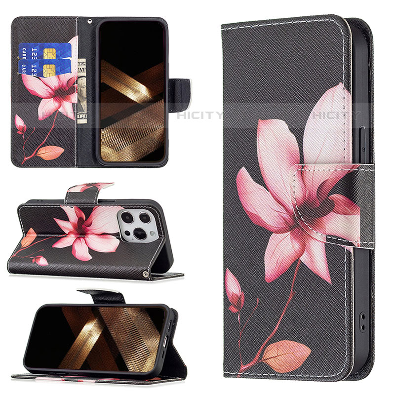 Custodia Portafoglio In Pelle Fiori Cover con Supporto L07 per Apple iPhone 16 Pro Max Marrone