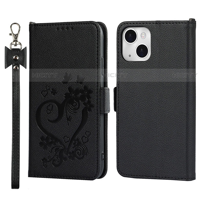 Custodia Portafoglio In Pelle Fiori Cover con Supporto L16 per Apple iPhone 13 Mini Nero