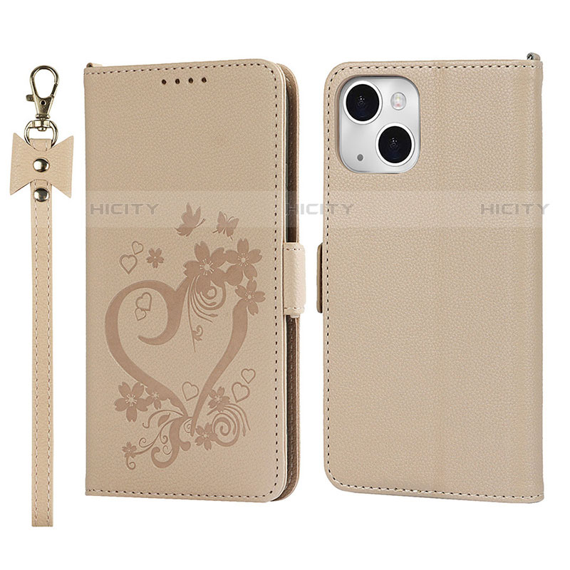 Custodia Portafoglio In Pelle Fiori Cover con Supporto L16 per Apple iPhone 13 Mini Oro