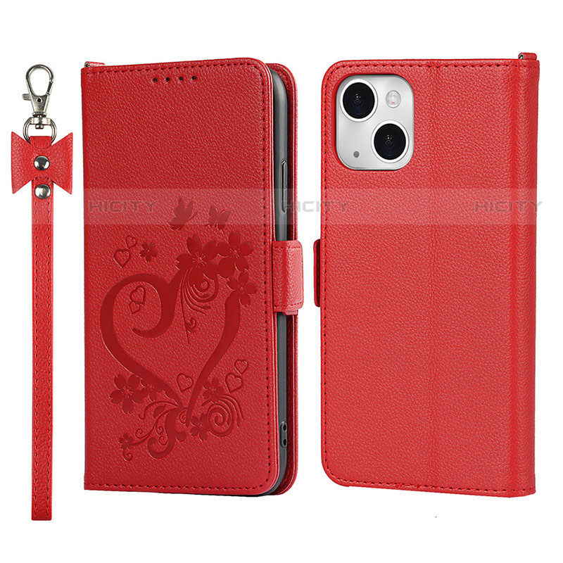 Custodia Portafoglio In Pelle Fiori Cover con Supporto L16 per Apple iPhone 13 Mini Rosso