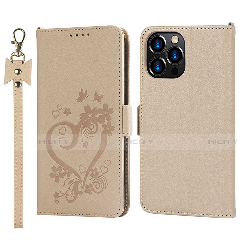 Custodia Portafoglio In Pelle Fiori Cover con Supporto L16 per Apple iPhone 13 Pro Oro