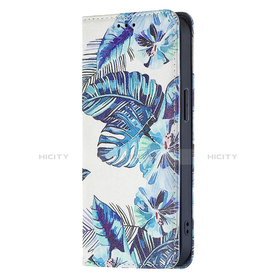 Custodia Portafoglio In Pelle Fiori Cover con Supporto per Apple iPhone 13 Blu