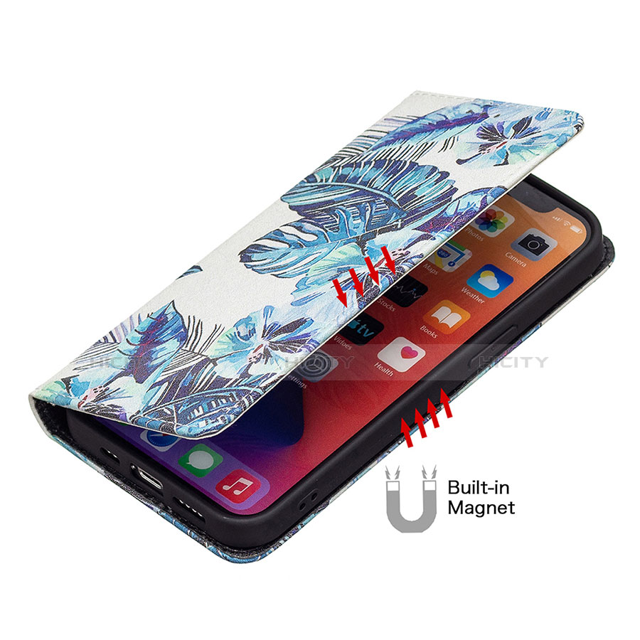 Custodia Portafoglio In Pelle Fiori Cover con Supporto per Apple iPhone 13 Blu