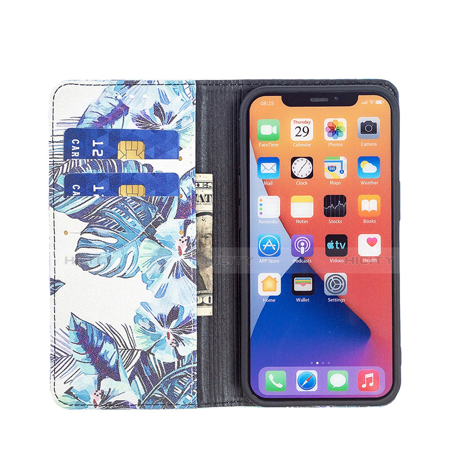 Custodia Portafoglio In Pelle Fiori Cover con Supporto per Apple iPhone 13 Blu