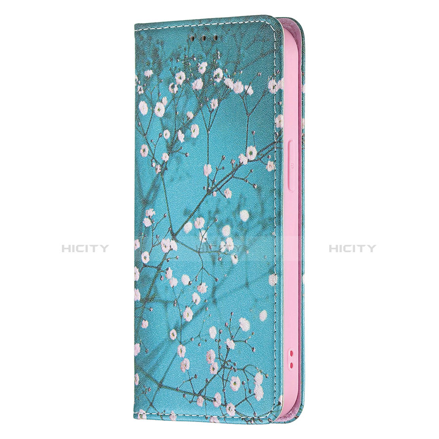 Custodia Portafoglio In Pelle Fiori Cover con Supporto per Apple iPhone 13 Pro Cielo Blu