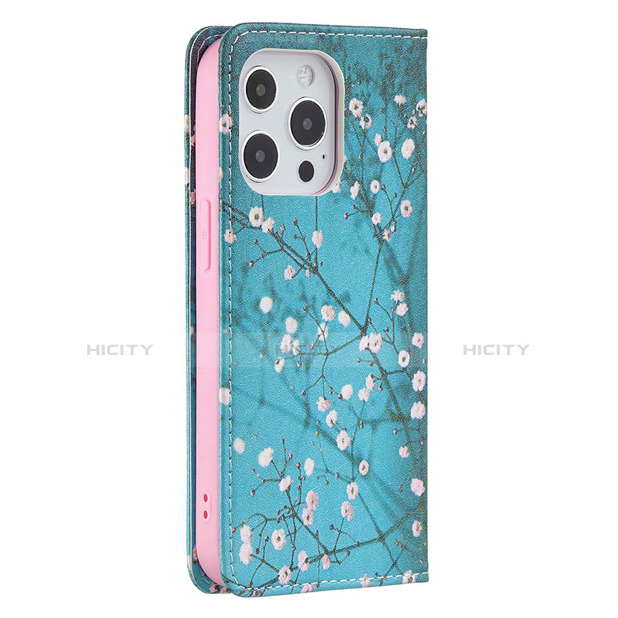 Custodia Portafoglio In Pelle Fiori Cover con Supporto per Apple iPhone 13 Pro Cielo Blu