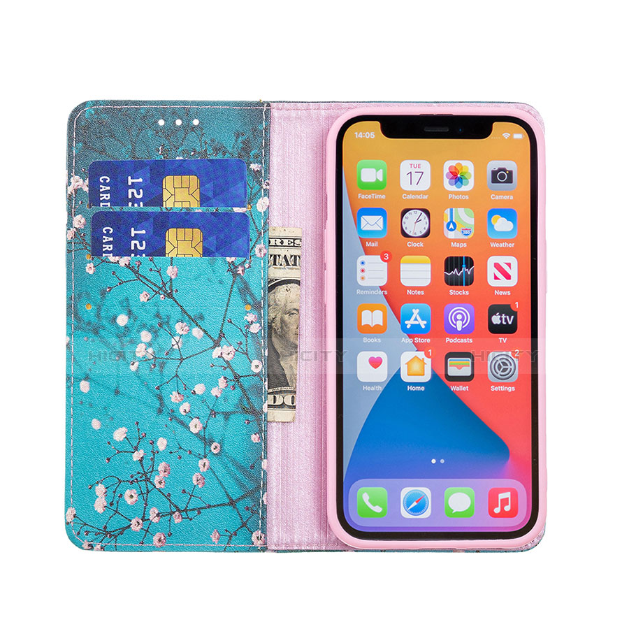 Custodia Portafoglio In Pelle Fiori Cover con Supporto per Apple iPhone 13 Pro Cielo Blu